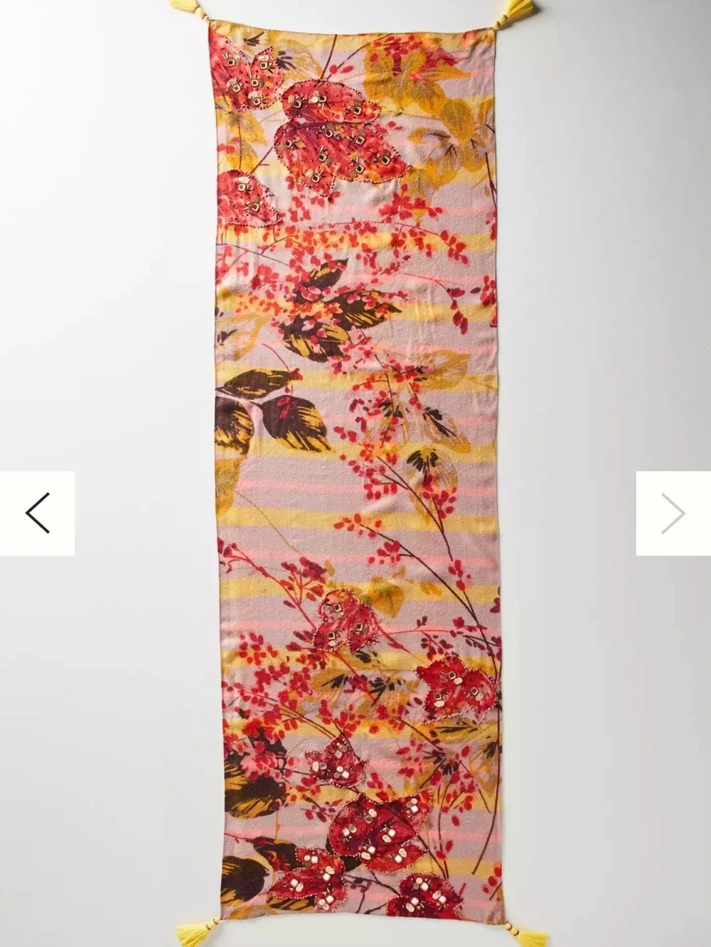 Anthropologie Sunshine Plaid Scarf Multicolor Floral Boho Embellish Tasseled